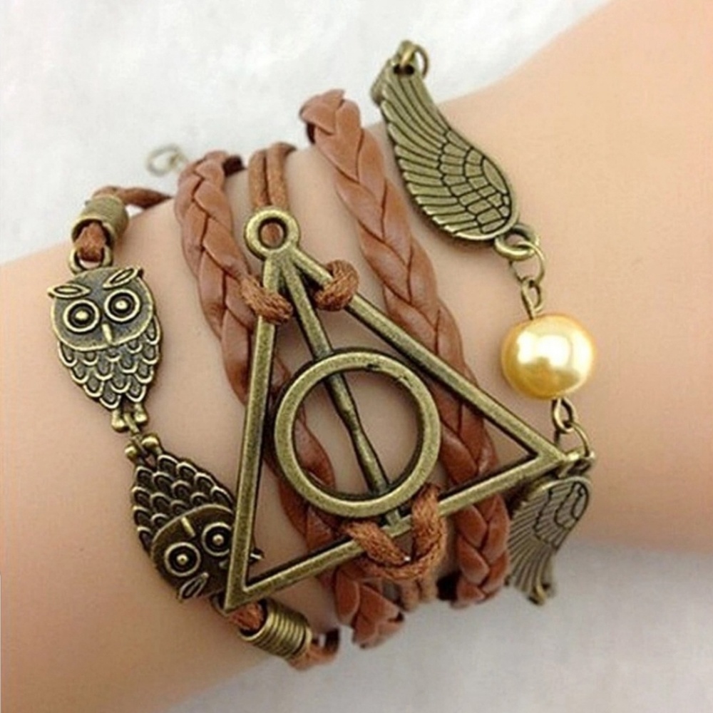 Harry Potter Layer Bracelet Brown Leather Charm